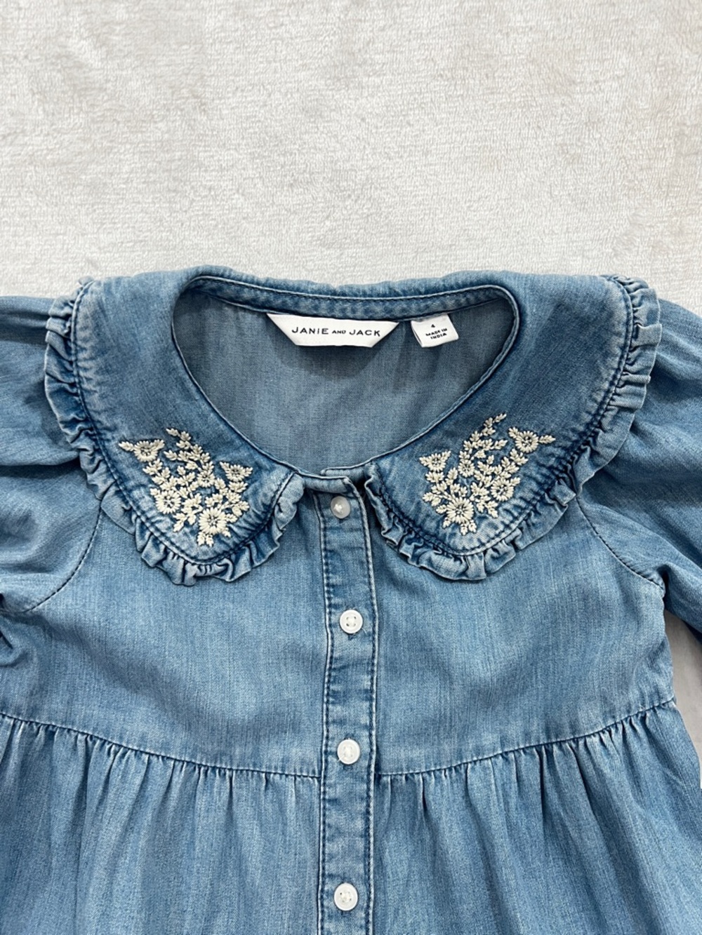 Janie And Jack The Statement Embroidery Collar Dress Soft Denim Girls Size 4 - Picture 7 of 9